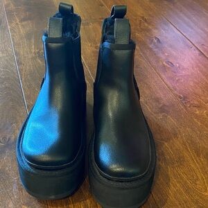 UGG Black Leather Platform Chelsea Neumel Ankle Boots